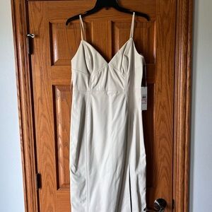 Calvin Klein Cream Spaghetti Strap V-Neck Midi Dress